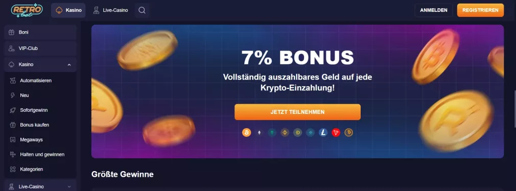 Retrobet Casino – Bis zu 5.000 € + 500 Freispiele Willkommensbonus